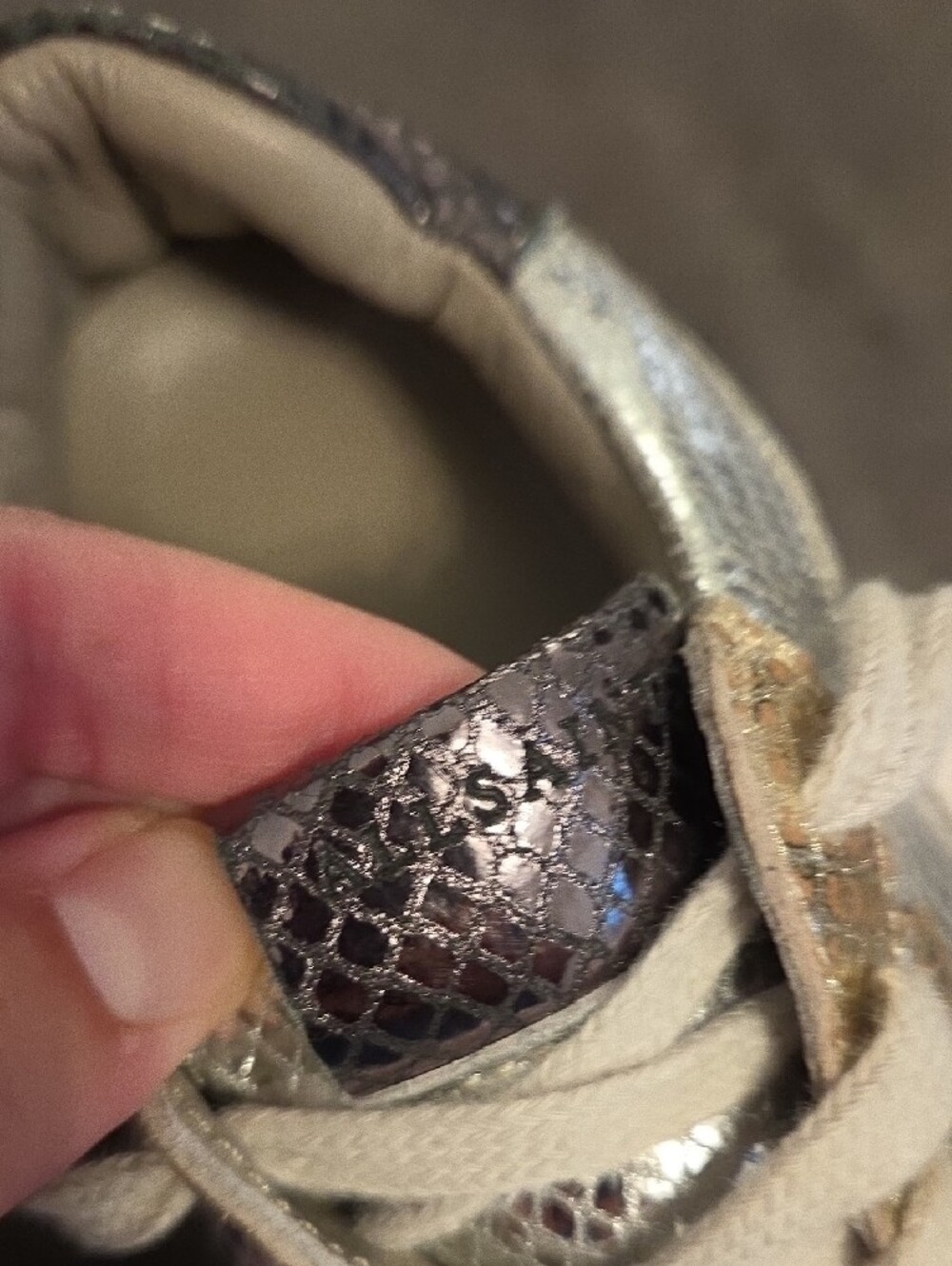 All Saints Metallic Silver and Gold Snake-Embossed Lace-Up Sneakers - Picture 7 of 8